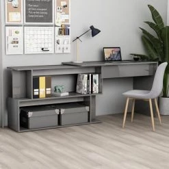 Topdeal Bureau D'angle Gris Brillant 200x50x76 Cm Aggloméré FF801106_FR