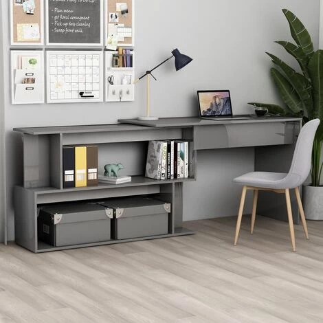 Topdeal Bureau D'angle Gris Brillant 200x50x76 Cm Aggloméré FF801106_FR 3 Topdeal Bureau D'angle Gris Brillant 200x50x76 Cm Aggloméré FF801106_FR