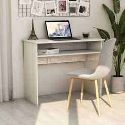Topdeal Bureau Blanc Brillant 90x50x74 Cm Aggloméré FF801176_FR