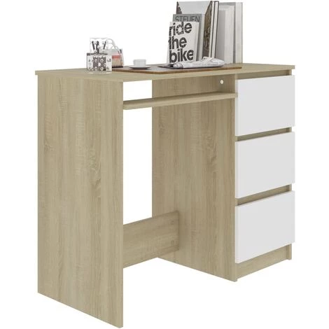 Topdeal Bureau Blanc Et Chêne Sonoma 90x45x76 Cm Aggloméré FF801378_FR 5 Topdeal Bureau Blanc Et Chêne Sonoma 90x45x76 Cm Aggloméré FF801378_FR – Image 3