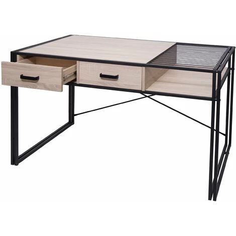 DéCOSHOP26 Bureau D'ordinateur Avec Tiroirs Et Compartiment De Rangement Design Industriel 76x120x70cm Aspect Chêne - Or 3 DéCOSHOP26 Bureau D'ordinateur Avec Tiroirs Et Compartiment De Rangement Design Industriel 76x120x70cm Aspect Chêne - Or