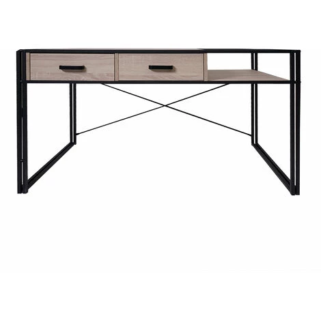 DéCOSHOP26 Bureau D'ordinateur Avec Tiroirs Et Compartiment De Rangement Design Industriel 76x120x70cm Aspect Chêne - Or 4 DéCOSHOP26 Bureau D'ordinateur Avec Tiroirs Et Compartiment De Rangement Design Industriel 76x120x70cm Aspect Chêne - Or – Image 2