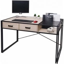 DéCOSHOP26 Bureau D'ordinateur Avec Tiroirs Et Compartiment De Rangement Design Industriel 76x120x70cm Aspect Chêne - Or 11 DéCOSHOP26 Bureau D'ordinateur Avec Tiroirs Et Compartiment De Rangement Design Industriel 76x120x70cm Aspect Chêne - Or -France Bureau Soldes 2022 60638645 5