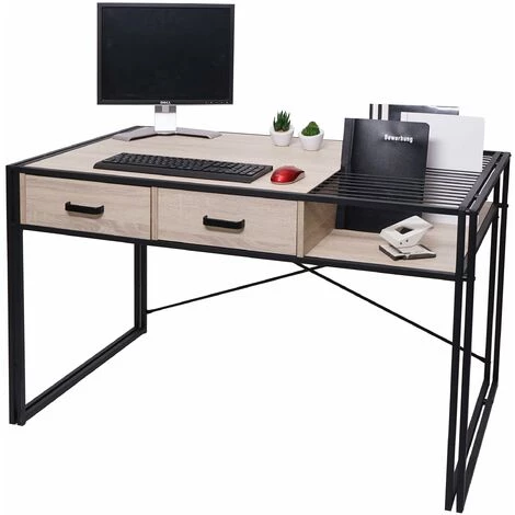DéCOSHOP26 Bureau D'ordinateur Avec Tiroirs Et Compartiment De Rangement Design Industriel 76x120x70cm Aspect Chêne - Or 7 DéCOSHOP26 Bureau D'ordinateur Avec Tiroirs Et Compartiment De Rangement Design Industriel 76x120x70cm Aspect Chêne - Or – Image 5