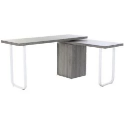 Bureau Réversible En MDF Coloris Gris/ Blanc Et Métal - Longueur 150 X Hauteur 120 X Profondeur 75 Cm -PEGANE- -France Bureau Soldes 2022 60661612 2