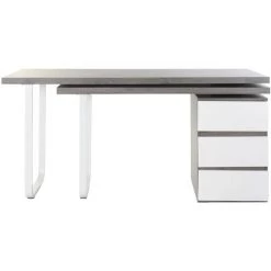 Bureau Réversible En MDF Coloris Gris/ Blanc Et Métal - Longueur 150 X Hauteur 120 X Profondeur 75 Cm -PEGANE- -France Bureau Soldes 2022 60661612 3