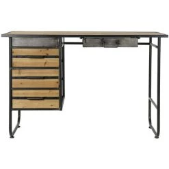Bureau En MDF Naturel Et Métal Coloris Noir - Longueur 120 X Hauteur 80 X Profondeur 50 Cm -PEGANE- -France Bureau Soldes 2022 60661632 2