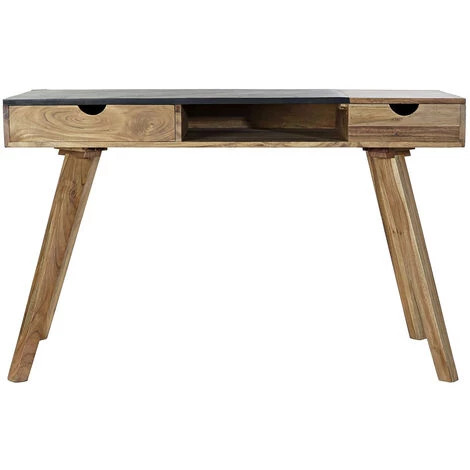 Bureau En Bois D'acacia Coloris Marron/noir - Longueur 120 X Hauteur 76 X Profondeur 60.5 Cm -PEGANE- 4 Bureau En Bois D'acacia Coloris Marron/noir - Longueur 120 X Hauteur 76 X Profondeur 60.5 Cm -PEGANE- – Image 2
