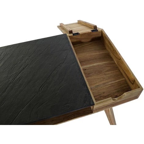 Bureau En Bois D'acacia Coloris Marron/noir - Longueur 120 X Hauteur 76 X Profondeur 60.5 Cm -PEGANE- 6 Bureau En Bois D'acacia Coloris Marron/noir - Longueur 120 X Hauteur 76 X Profondeur 60.5 Cm -PEGANE- – Image 4