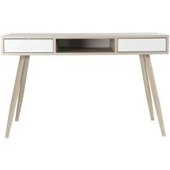 Bureau En MDF Naturel / Blanc Et Métal - Longueur 120 X Hauteur 74.5 X Profondeur 60 Cm -PEGANE- -France Bureau Soldes 2022 60662109 2