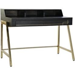 Bureau En Bois De Manguier Noir Et Métal Coloris Doré - Longueur 125 X Hauteur 93.5 X Profondeur 74 Cm -PEGANE-