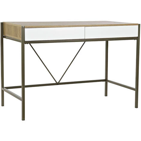 Bureau En MDF Coloris Naturel/blanc Et Métal - Longueur 110 X Hauteur 76 X Profondeur 55 Cm -PEGANE- 3 Bureau En MDF Coloris Naturel/blanc Et Métal - Longueur 110 X Hauteur 76 X Profondeur 55 Cm -PEGANE-