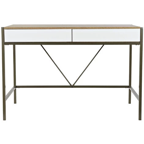 Bureau En MDF Coloris Naturel/blanc Et Métal - Longueur 110 X Hauteur 76 X Profondeur 55 Cm -PEGANE- 4 Bureau En MDF Coloris Naturel/blanc Et Métal - Longueur 110 X Hauteur 76 X Profondeur 55 Cm -PEGANE- – Image 2