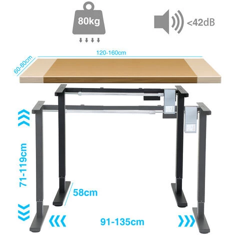 VINGO Bureau Réglable En Hauteur, électrique, Cadre De Table, Table à Colonne Télescopique, Peut Supporter Jusqu'à 80 Kg, Noir - Blanc 4 VINGO Bureau Réglable En Hauteur, électrique, Cadre De Table, Table à Colonne Télescopique, Peut Supporter Jusqu'à 80 Kg, Noir - Blanc – Image 2