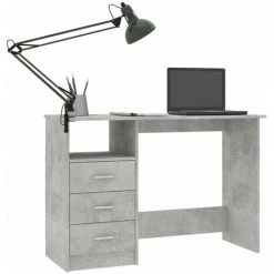 NOVA Bureau Avec 3 Tiroirs Et Compartiment Ouvert Dans La Porte PC En Bois Mobile Différentes Couleurs Couleur : Gris En Béton -France Bureau Soldes 2022 60805754 3
