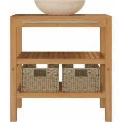 NOVA Salle De Bain élégante Avec Lavabo Rond En Marbre 2 étagères Inférieures Et 2 Paniers Armoire De Toilette Teck Solide Avec Lavabo En Marbre Noir -France Bureau Soldes 2022 60890469 3