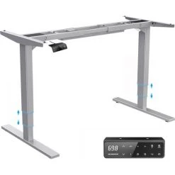 MAIDeSITe Bureau Assis Debout Electrique Cadre De Bureau Réglable En Hauteur Électrique à 3 Colonnes Avec Double Moteur, Avec 4 Claviers à Mémoire Automatique, Capacité De Charge 125kg-Grise