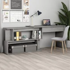 FIMEI Bureau D'angle Gris Béton 200x50x76 Cm Aggloméré