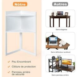 COSTWAY Bureau D'Ordinateur D'angle Avec Niche, Avec Plateau Pour Clavier Et Étagères De Rangement, Bureau Triangulaire Avec Étagères, Pour Espace Limité, Blanc -France Bureau Soldes 2022 61219867 3