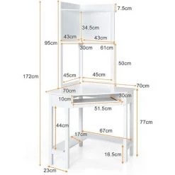 COSTWAY Bureau D'Ordinateur D'angle Avec Niche, Avec Plateau Pour Clavier Et Étagères De Rangement, Bureau Triangulaire Avec Étagères, Pour Espace Limité, Blanc -France Bureau Soldes 2022 61219867 5