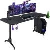 COSTWAY Bureau Gaming Ergonomique Hauteur Réglable Sur 3 Positions Surface En Fibre De Carbone Avec Tapis De Souris Intégral,2 Passe-câbles Et Crochet Pour Casque -France Bureau Soldes 2022 61220013 1