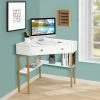 COSTWAY Table Bureau D'Angle Avec 2 Tiroirs/Table Imformatique Pour Ordinateur Avec Etagère De Rangement Blanc