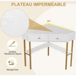 COSTWAY Table Bureau D'Angle Avec 2 Tiroirs/Table Imformatique Pour Ordinateur Avec Etagère De Rangement Blanc -France Bureau Soldes 2022 61220016 2