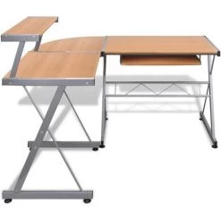 FIMEI Bureau D'ordinateur Avec Plateau à Clavier Forme De L Marron 10 FIMEI Bureau D'ordinateur Avec Plateau à Clavier Forme De L Marron -France Bureau Soldes 2022 61382459 4