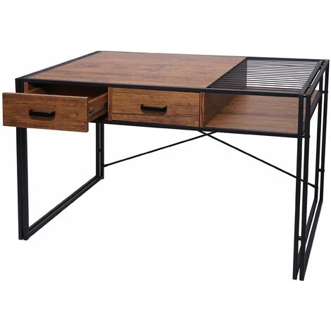 DéCOSHOP26 Bureau Table D'ordinateur Style Industriel Avec Tiroirs De Rangement 76x120x70cm Marron - Marron 3 DéCOSHOP26 Bureau Table D'ordinateur Style Industriel Avec Tiroirs De Rangement 76x120x70cm Marron - Marron