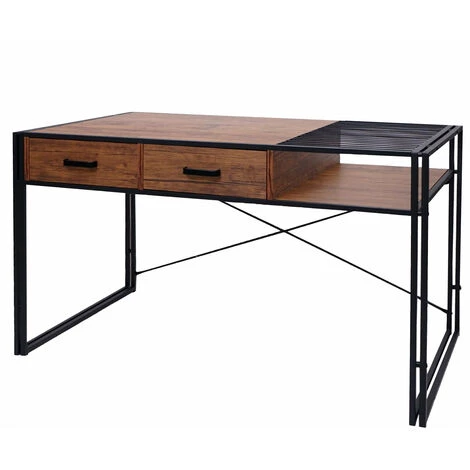DéCOSHOP26 Bureau Table D'ordinateur Style Industriel Avec Tiroirs De Rangement 76x120x70cm Marron - Marron 6 DéCOSHOP26 Bureau Table D'ordinateur Style Industriel Avec Tiroirs De Rangement 76x120x70cm Marron - Marron – Image 4