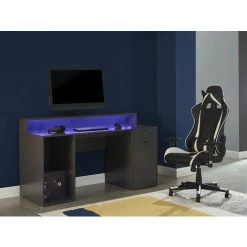 VENTE-UNIQUE.COM Bureau Gamer RYDER - Avec Rangements Et LEDs - MDF - Gris - Gris Anthracite