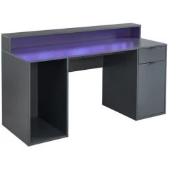VENTE-UNIQUE.COM Bureau Gamer RYDER - Avec Rangements Et LEDs - MDF - Gris - Gris Anthracite -France Bureau Soldes 2022 63184227 4