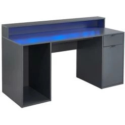 VENTE-UNIQUE.COM Bureau Gamer RYDER - Avec Rangements Et LEDs - MDF - Gris - Gris Anthracite -France Bureau Soldes 2022 63184227 5