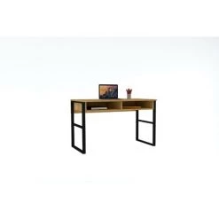 COTECOSY Bureau 2 Compartiments Mauro 120cm Métal Noir Et Bois Clair - Bois Clair -France Bureau Soldes 2022 63191325 3