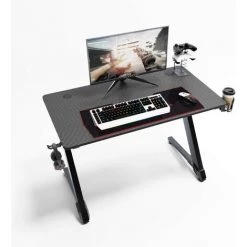 Soges Bureau Gaming Bureau Informatique Gaming Avec Crochet Pour Casque, Porte-gobelet, Support Pour Manette De Jeu Et Cable Management, Bureau De Jeu Bureau Gamer Pieds T, 110*60*75.6 CM.Noir TN-Z43-BK