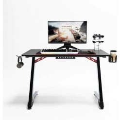 Soges Bureau Gaming Bureau Informatique Gaming Avec Crochet Pour Casque, Porte-gobelet, Support Pour Manette De Jeu Et Cable Management, Bureau De Jeu Bureau Gamer Pieds T, 110*60*75.6 CM.Noir TN-Z43-BK -France Bureau Soldes 2022 63436146 3