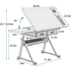 Soges Table à Dessin Art & Craft Bureau à Dessin Bureau En Bois Réglable En Hauteur Pour Dessin, Peinture, écriture Et étude, Teck UT-DT1027 -France Bureau Soldes 2022 63437337 4