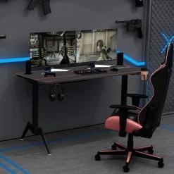 Soges Bureau De Jeu De 55 Pouces Avec Tapis De Souris Entièrement Recouvert, Soges Bureau De Joueur En Forme De M Avec Pieds De Style M, Poste De Travail Pour Ordinateur Avec Porte-gobelet, Crochet Pour Casque Et Boîte à Douilles, Noir YT-SF-1 - Noir Roug -France Bureau Soldes 2022 63440924 5