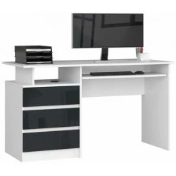 HUCOCO TOSKA - Bureau Informatique - 135x77x60cm - Plateau Large + 3 Tiroirs - Bureau Droit - Gris -France Bureau Soldes 2022 63566776 2