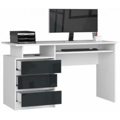 HUCOCO TOSKA - Bureau Informatique - 135x77x60cm - Plateau Large + 3 Tiroirs - Bureau Droit - Gris -France Bureau Soldes 2022 63566776 3