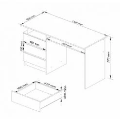 HUCOCO TOSKA - Bureau Informatique - 135x77x60cm - Plateau Large + 3 Tiroirs - Bureau Droit - Gris -France Bureau Soldes 2022 63566776 5