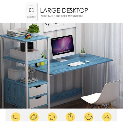 FANTABLAU Bureau D'ordinateur D'angle PC Table D'ordinateur Portable D'angle Bureau à Domicile Bureau D'étude Poste De Travail Bleu 120 Cm 4 FANTABLAU Bureau D'ordinateur D'angle PC Table D'ordinateur Portable D'angle Bureau à Domicile Bureau D'étude Poste De Travail Bleu 120 Cm – Image 2