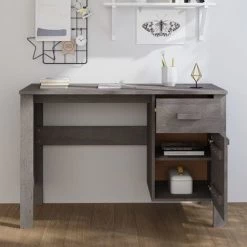 SUPERMARKET Bureau Gris Clair 113x50x75 Cm Bois Massif De Pin -France Bureau Soldes 2022 63657982 3