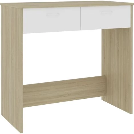 SUPERMARKET Bureau Blanc Et Chêne Sonoma 80x40x75 Cm Aggloméré 4 SUPERMARKET Bureau Blanc Et Chêne Sonoma 80x40x75 Cm Aggloméré – Image 2