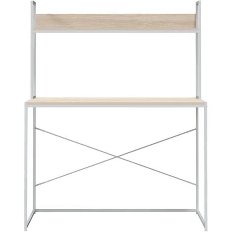 SUPERMARKET Bureau D'ordinateur Blanc Et Chêne 110x60x138 Cm Aggloméré 5 SUPERMARKET Bureau D'ordinateur Blanc Et Chêne 110x60x138 Cm Aggloméré – Image 3