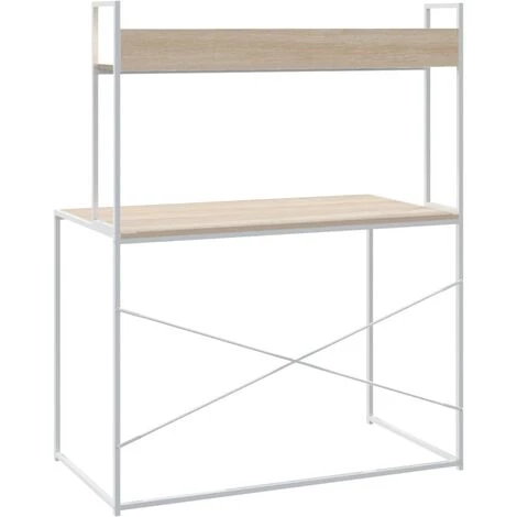 SUPERMARKET Bureau D'ordinateur Blanc Et Chêne 110x60x138 Cm Aggloméré 7 SUPERMARKET Bureau D'ordinateur Blanc Et Chêne 110x60x138 Cm Aggloméré – Image 5