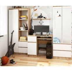 AKORD Bureau Informatique Gauche, Bureau D' Ordinateur, 90 Cm, PIKSEL, Mat, équipé D'une étagère à Clavier Coulissante Systeme Sans Poignée Chêne Sonoma / Blanc 3 étagères 1 Tiroirs 1 Portes1 -France Bureau Soldes 2022 63681147 5