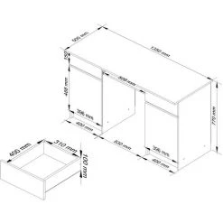 AKORD Bureau Informatique A5 Blanc 135 Cm Bureau D'ordinateur (2) Portes (2) Tiroirs Gris Graphite Mat, 5 étagères - 135x50x77 Cm -France Bureau Soldes 2022 63681162 3