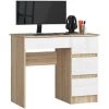 AKORD Bureau Informatique Droit A-7 Chêne Sonoma 90 Cm Bureau D' Ordinateur (4) Tiroirs Couleur Blanc Brillant - 90x50x77 Cm