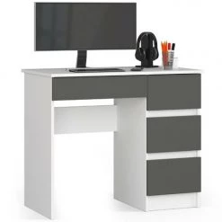 AKORD Bureau Informatique Droit A-7 Blanc 90 Cm Bureau D' Ordinateur (4) Tiroirs Couleur Gris Graphite Mat - 90x50x77 Cm